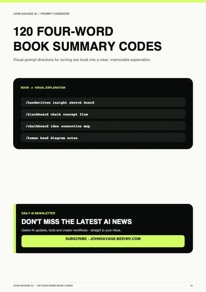 First page of the guide: 120 Four-Word Book Summary Codes