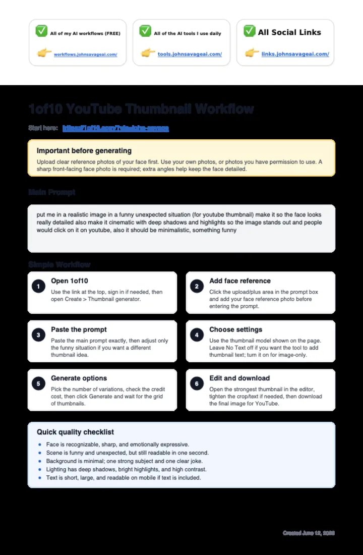 First page of the guide: 1of10 YouTube Thumbnail Workflow