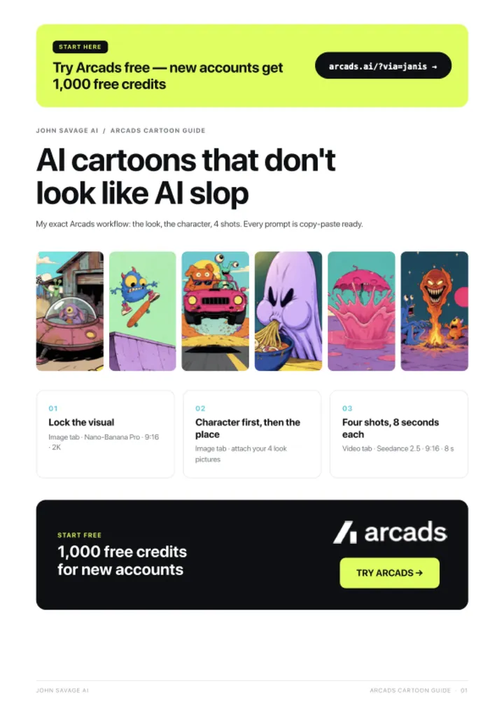 First page of the guide: AI Cartoon Animation with Arcads
