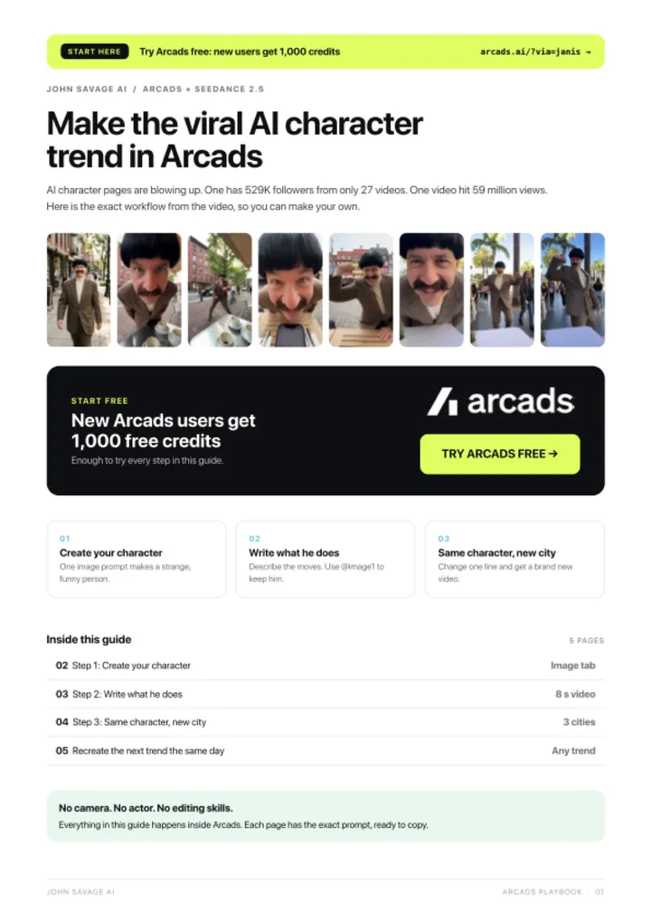 First page of the guide: Make Viral AI Character Videos with Arcads