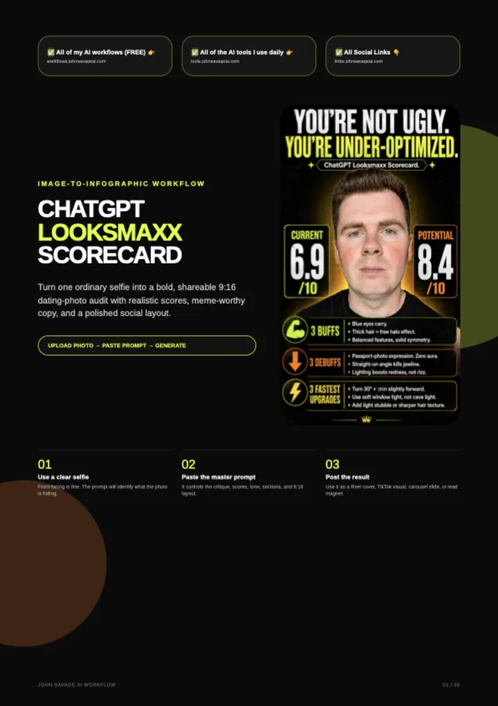 First page of the guide: ChatGPT Looksmaxx Scorecard Workflow