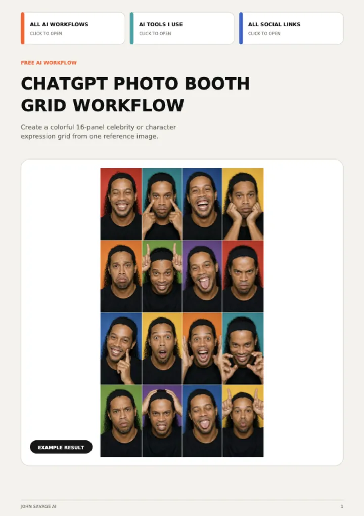 First page of the guide: ChatGPT Photo Booth Grid Workflow