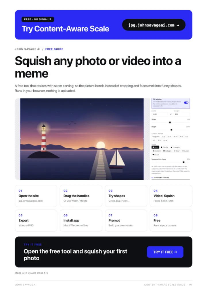 First page of the guide: Content-Aware Scale: Squish Any Photo into a Meme