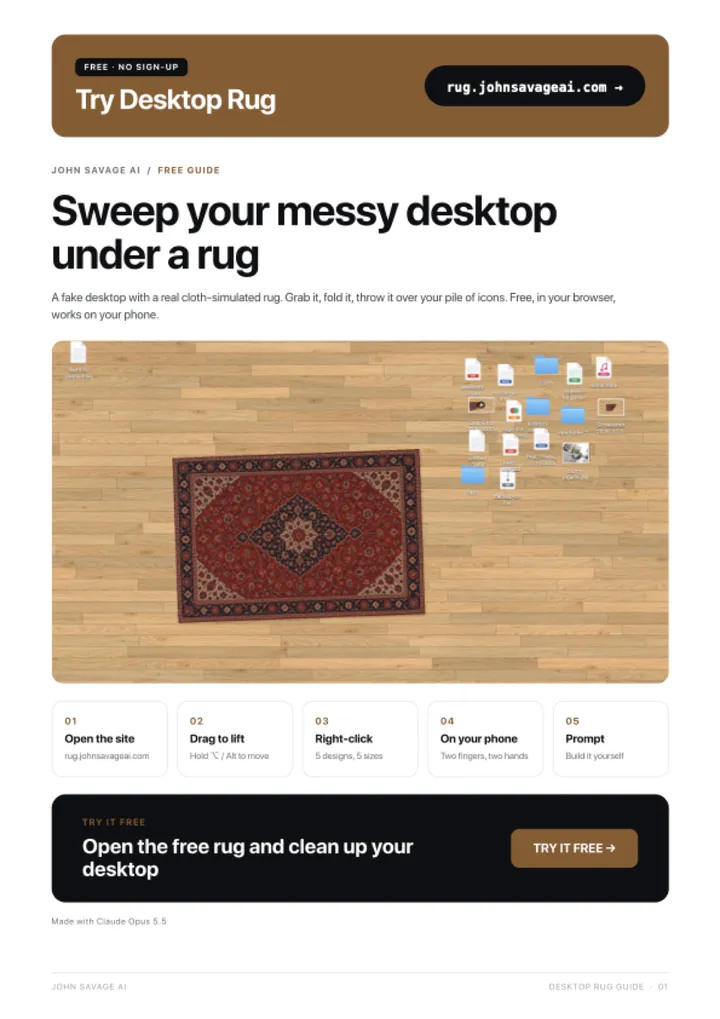 First page of the guide: Desktop Rug: Hide Your Mess Under a Virtual Rug