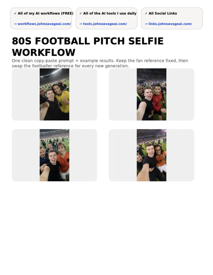 First page of the guide: 80s Football Pitch Selfie Workflow