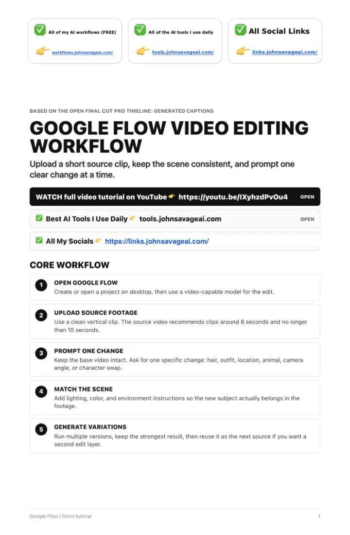 First page of the guide: Google Flow Video Editing Workflow