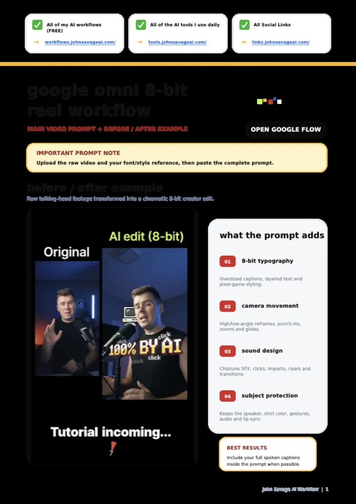 First page of the guide: Google Omni 8-Bit Reel Workflow