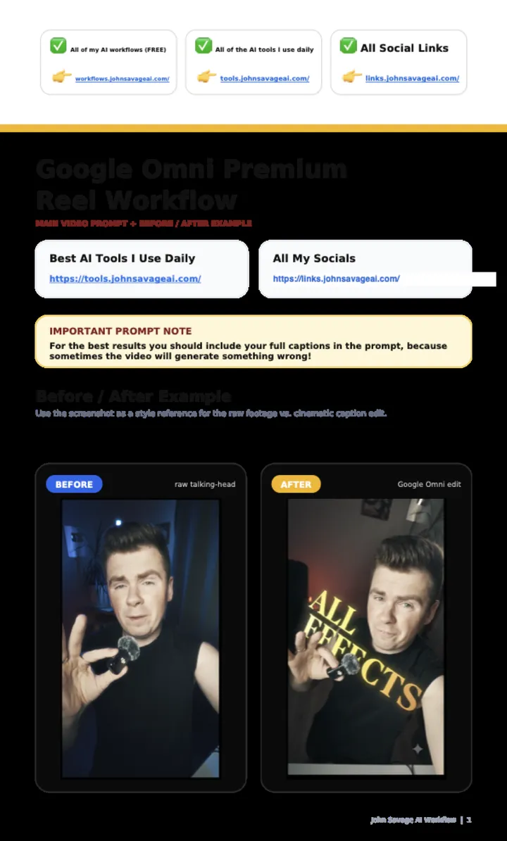 First page of the guide: Google Omni Premium Reel Workflow