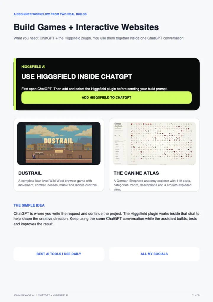 First page of the guide: Build Games + Interactive Websites