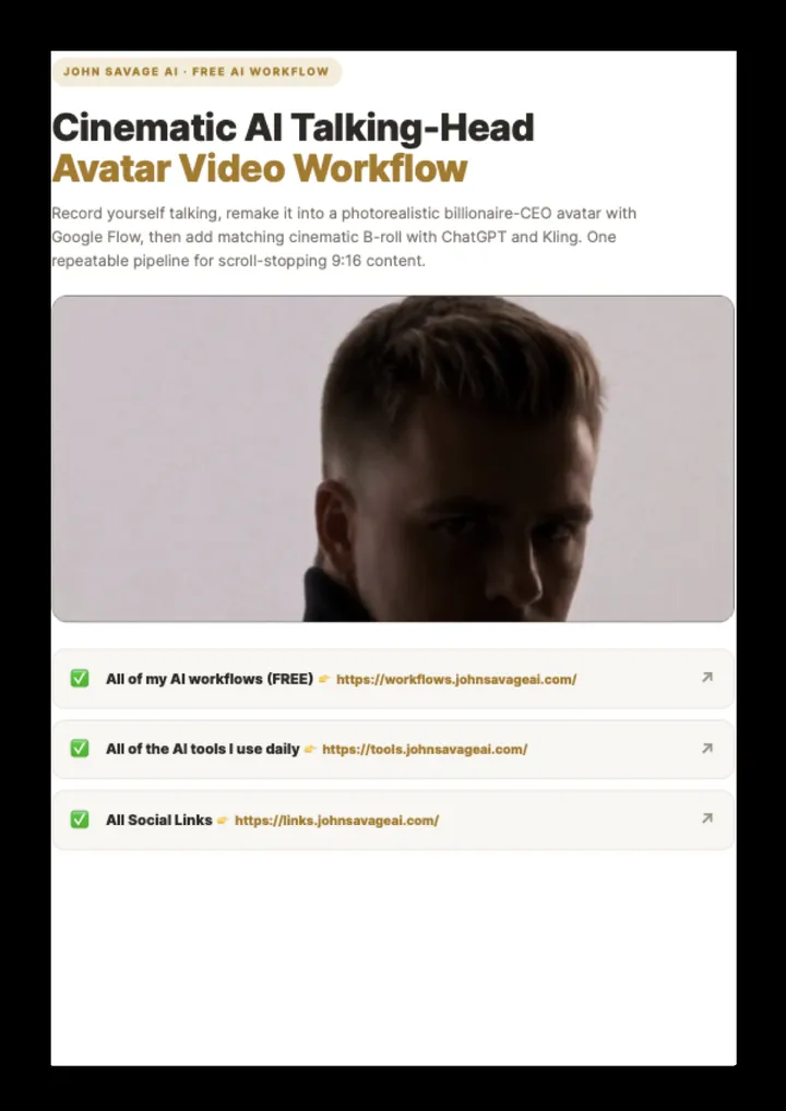 First page of the guide: Cinematic AI Talking-Head Avatar Workflow