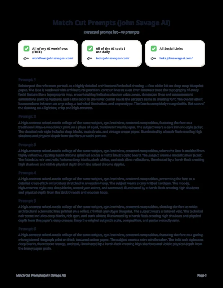 First page of the guide: Match Cut Prompts