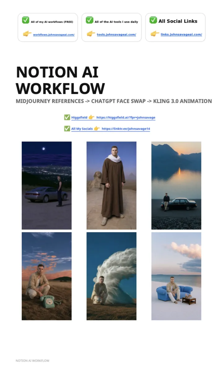 First page of the guide: Midjourney, ChatGPT, Kling Workflow
