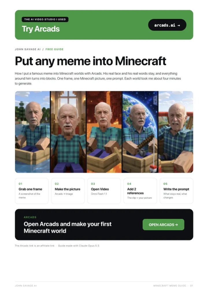 First page of the guide: Put Any Meme into Minecraft with Arcads