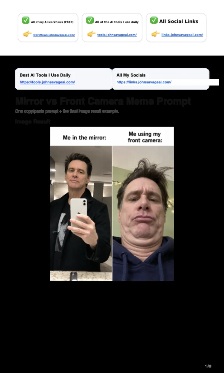First page of the guide: Mirror vs Front Camera Meme Prompt