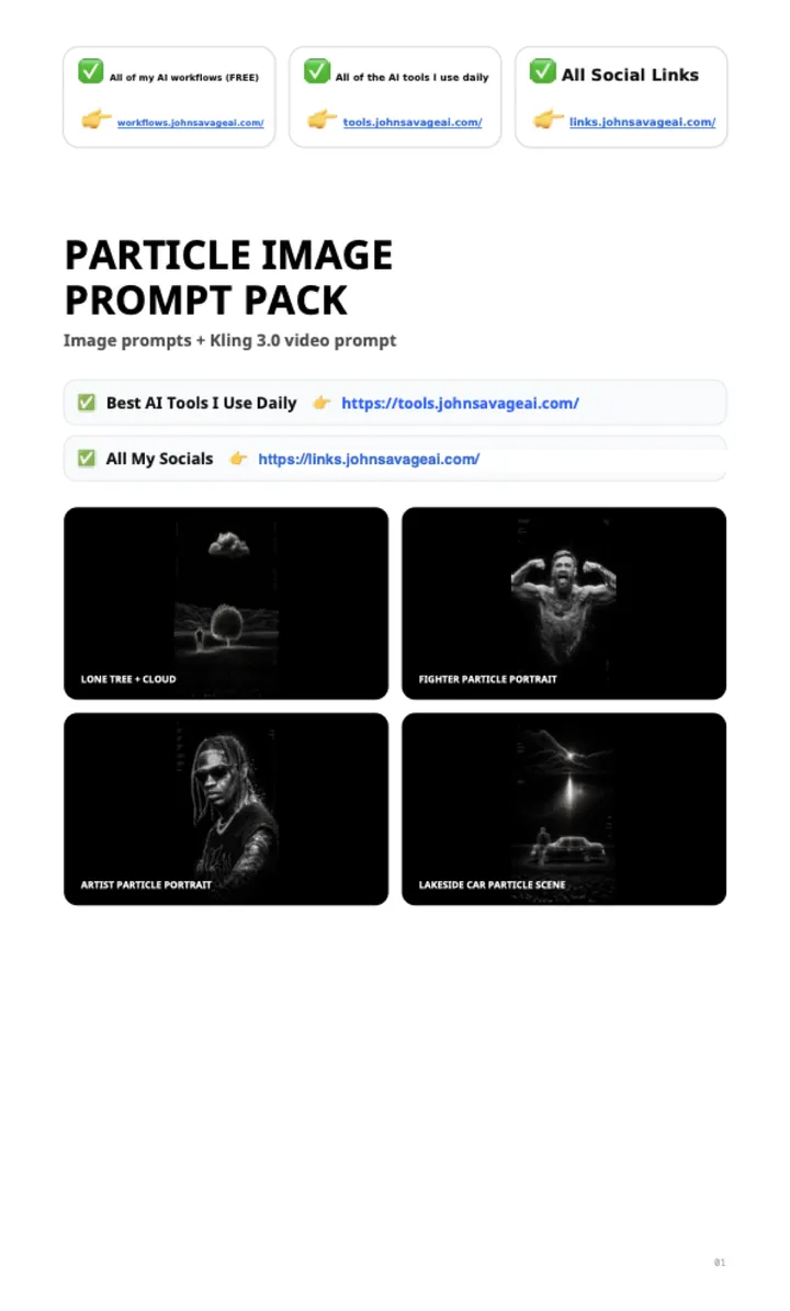 First page of the guide: Particle Effect Prompt Pack