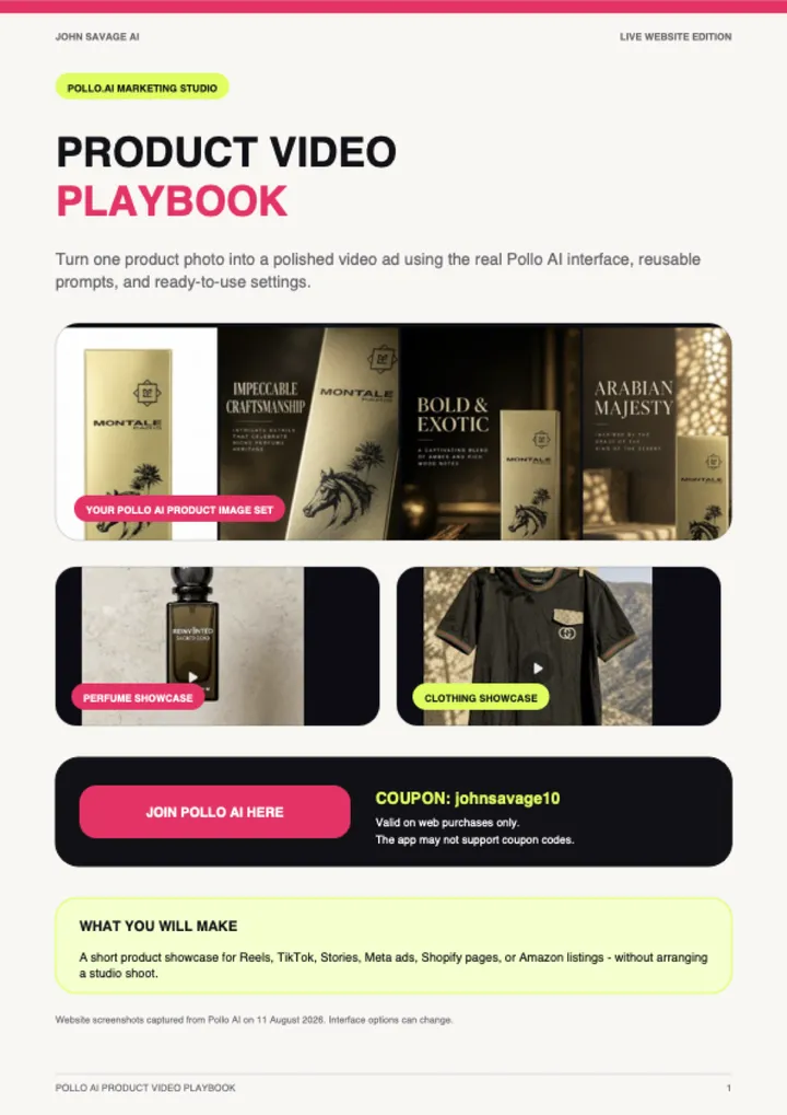 First page of the guide: Pollo AI Product Video Playbook