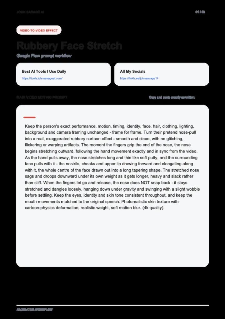 First page of the guide: Rubbery Nose Stretch Video Workflow