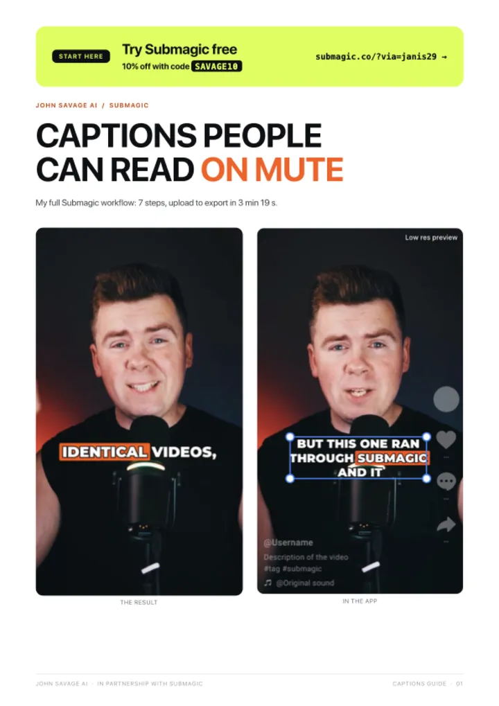 First page of the guide: Submagic Captions Workflow